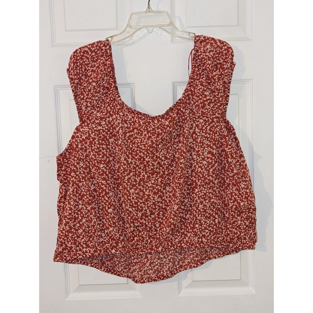 Old Navy Floral Print Blouse Tie Front Sleeveless Cropped Top Rust Red 3X NWOT